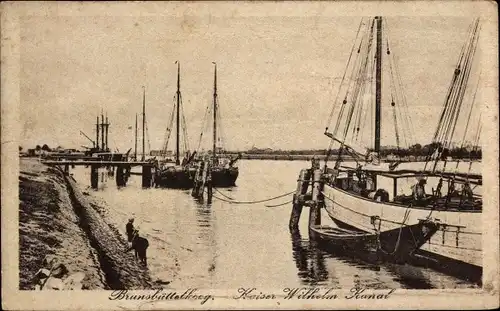 Ak Brunsbüttelkoog Brunsbüttel in Dithmarschen, Kaiser Wilhelm Kanal, Fischerboote