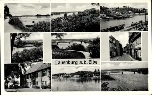 Ak Lauenburg an der Elbe, Teilansichten, Hafen, Straße, Brücke