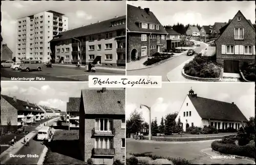 Ak Tegelhörn Itzehoe in Holstein, Marienburger Platz, Danziger Straße, Jakobi-Kirche, Amselweg