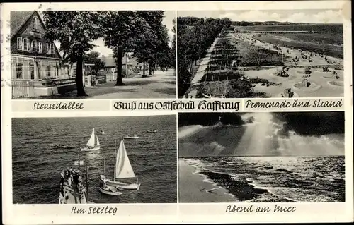 Ak Haffkrug Scharbeutz Ostholstein, Strandallee, Promenade, Strand, Seesteg, Dämmerung