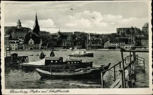 Ak Flensburg in Schleswig Holstein, Hafen, Schiffbrücke