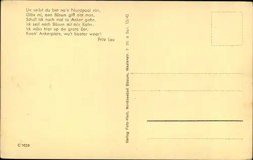 Ak Büsum an der Nordsee, Neuer Hafen, Fischerboote, Gedicht Fritz Lau