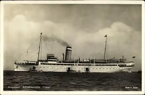 Ak Helgoland, Schnelldampfer Cobra, HAPAG Seebäderdienst