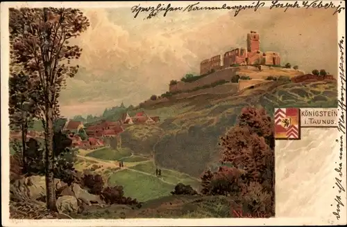 Künstler Litho Lauter, W., Königstein im Taunus Hessen, Burg Königstein, Dorf