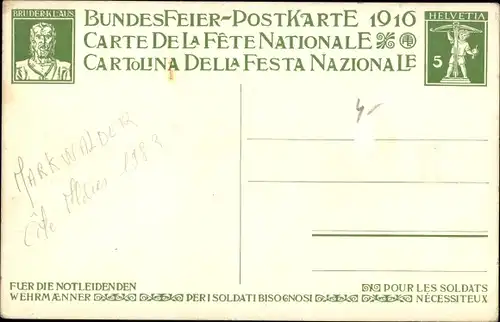 Ganzsachen Künstler Ak Schweiz, Bundesfeier 1916, Für die notleidenden Wehrmänner