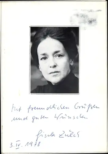 Foto Ak Schauspielerin Gisela Zülch, Portrait, Autogramm