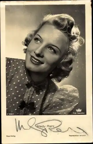 Ak Schauspielerin Mady Rahl, Portrait, Autogramm