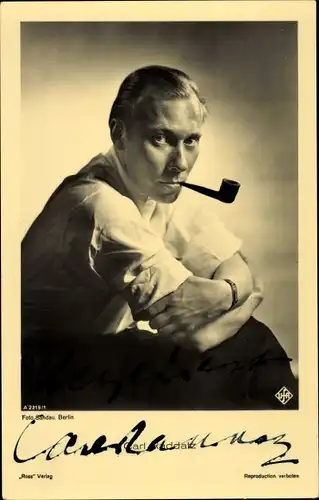 Ak Schauspieler Carl Raddatz, Portrait mit Pfeife, Autogramm