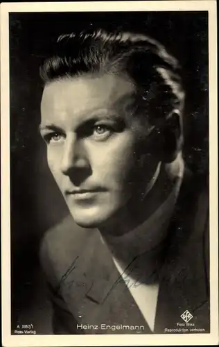 Ak Schauspieler Heinz Engelmann, Portrait, UFA Film, Ross A 3357 1, Autogramm