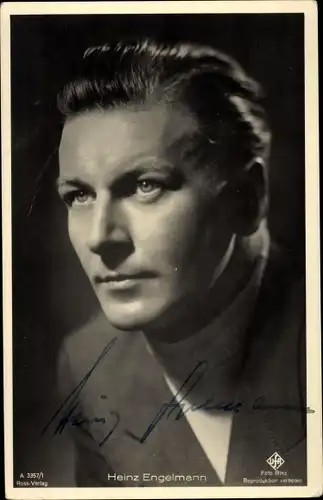 Ak Schauspieler Heinz Engelmann, Portrait, UFA Film, Ross A 3357 1, Autogramm
