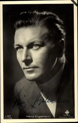 Ak Schauspieler Heinz Engelmann, Portrait, UFA Film, Ross A 3357 1, Autogramm
