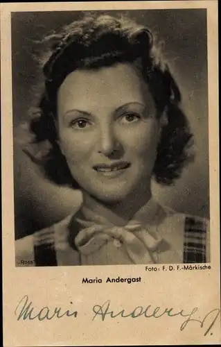 Ak Schauspielerin Maria Andergast, Portrait, Autogramm