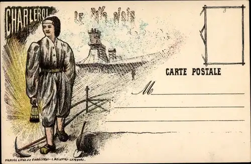Künstler Ak Charleroi Wallonien Hennegau, Frau mit Laterne bei Nacht