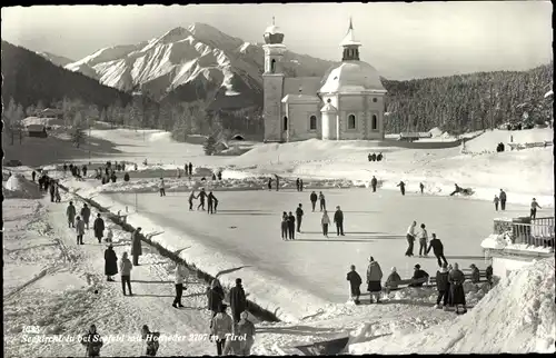 Ak Kirchwald Seefeld in Tirol, Seekirchl, Eisbahn, Winter