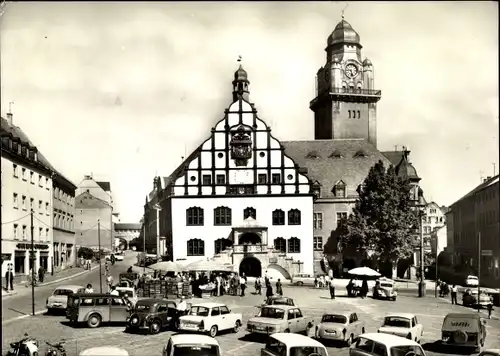 Ak Plauen im Vogtland, Altmarkt mit Rathaus, Autos