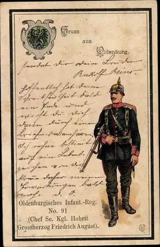 Regiment Litho Oldenburg im Großherzogtum Oldenburg, Oldenb. Inf. Rgt. No. 91