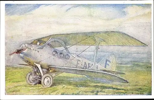 Künstler Ak Flugpost, Französisches Postflugzeug