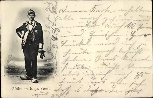 Ak Münster in Westfalen, Göthe mit der großen Foete, Mann mit Holzschuhen, Portrait