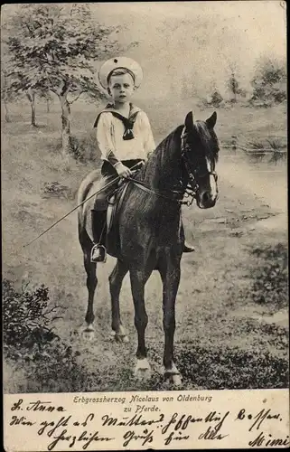 Ak Erbgroßherzog Nicolaus von Oldenburg zu Pferde