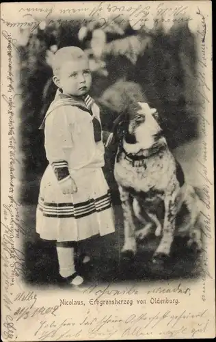 Ak Nicolaus, Erbgroßherzog von Oldenburg, Portrait mit Hund