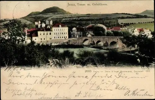 Ak Jena in Thüringen, Tanne mit Geleithaus, Brücke