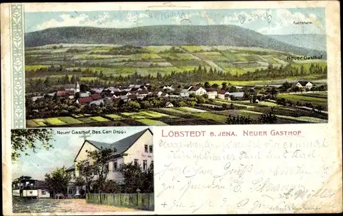 Ak Löbstedt Jena in Thüringen, Panorama, Fuchsturm, Neuer Gasthof