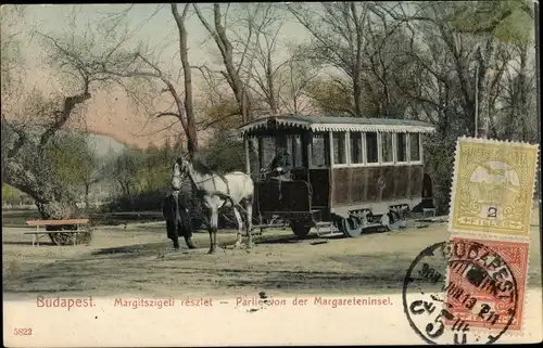 Ak Budapest Ungarn, Straßenbahn, Pferdebahn auf der Margareteninsel