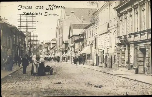 Foto Ak Jelgava Mitau Lettland, Katholische Straße