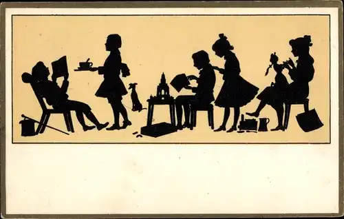 Scherenschnitt Ak Spielende Kinder, Puppe, Spielzeug