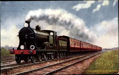 Künstler Ak Britische Eisenbahn, LSWR, Dampflok