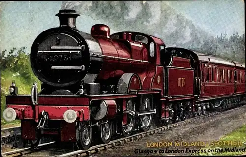 Künstler Ak Britische Eisenbahn, London Midland & Scottish, Dampflok Nr. 1075