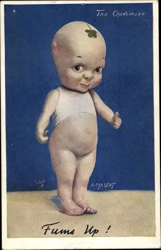 Künstler Ak A Mascot, Puppe, Baby, Glücksklee, The Optimist