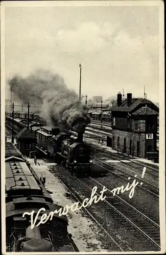 Ak Niederländische Eisenbahn, Dampflok, Bahnhof, Gleisseite