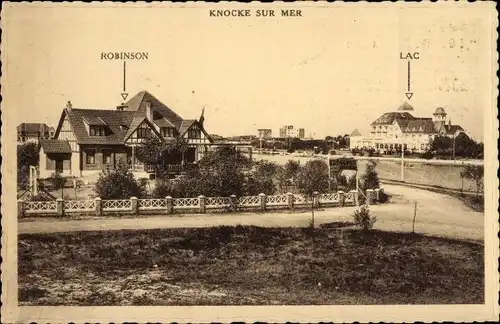 Ak Knokke Heist Heyst Knocke sur Mer Westflandern, Hotel Robinson, Lac