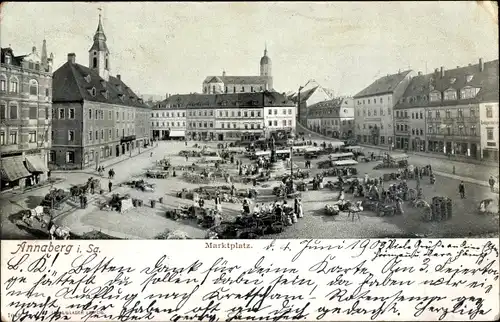 Ak Annaberg Buchholz im Erzgebirge, Marktplatz