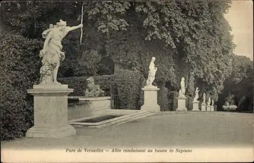 Ak Versailles Yvelines, Park, Allee, die zum Neptunbecken führt