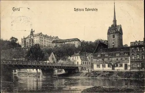 Ak Untermhaus Gera in Thüringen, Schloss Osterstein, Brücke, Kirche