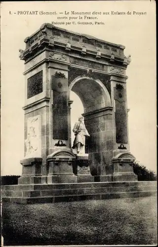 Ak Proyart Somme, Monument eleve aux Enfants morts pour la France