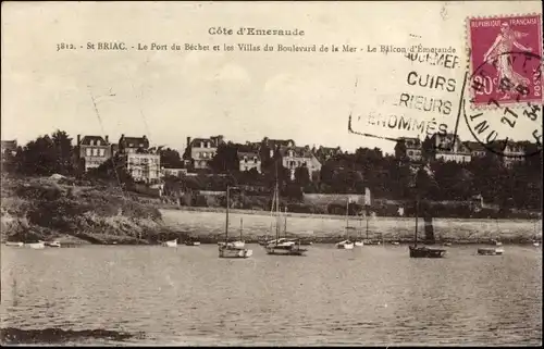 Ak Saint Briac sur Mer Ille et Vilaine, Le Port du Bechet, Villen am Boulevard de la Mer