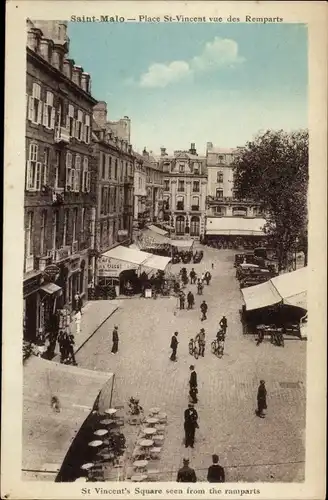 Ak Saint Malo Ille et Vilaine Bretagne, Place St-Vincent von den Remparts aus gesehen