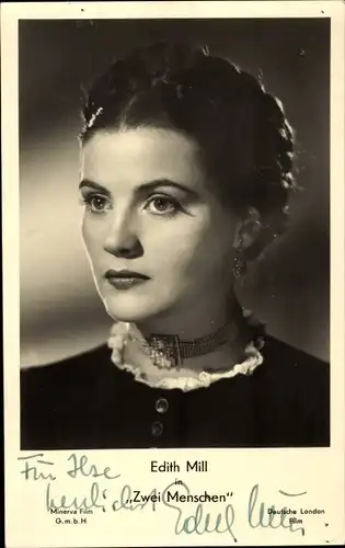 Ak Schauspielerin Edith Mill, Portrait, Zwei Menschen, Autogramm