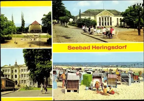 Ak Ostseebad Heringsdorf auf Usedom, Konzertplatz, Kulturhaus, Strand, FDGB-Erholungsheim Einheit