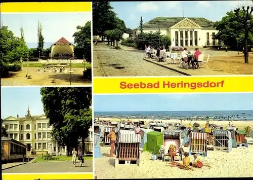 Ak Ostseebad Heringsdorf auf Usedom, Konzertplatz, Kulturhaus, Strand, FDGB-Erholungsheim Einheit