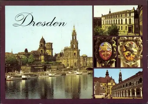 Ak Dresden Altstadt, Terrassenufer, Verkehrsmuseum, Schloss, Stallhof, Wappen