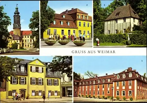 Ak Weimar Thüringen, Schloss, Wittumspalais, Goethes Gartenhaus, Schillerhaus, Haus Ch. v. Stein