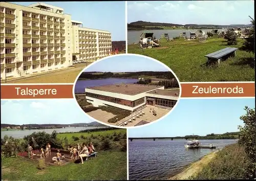 Ak Zeulenroda Thüringen, FDGB Erholungsheim Talsperre Zeulenroda, Strandbad, Fähre