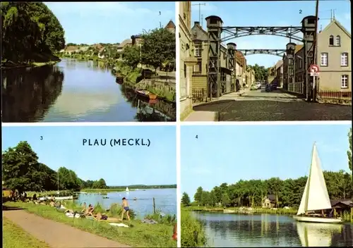 Ak Plau am See Mecklenburg, Strandstraße, Große Burgstraße, Strandbad, Am Seglerheim