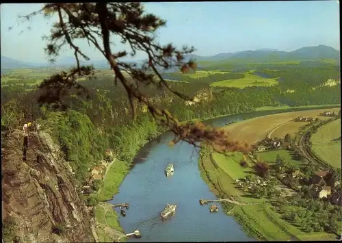 Ak Lohmen Sächsische Schweiz, Elbtal von der Bastei gesehen