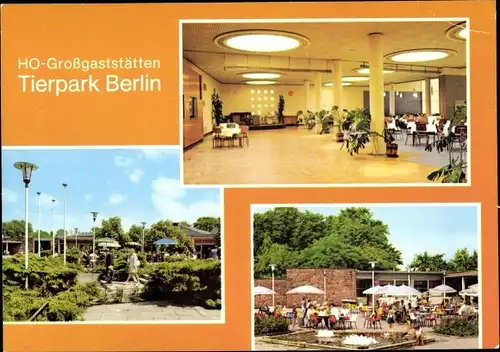 Ak Berlin Lichtenberg Friedrichsfelde, Tierpark, HO Großgaststätten, Festsaal, Cafeteria, Terrasse