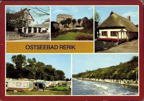 Ak Ostseebad Rerik, Bekleidungshaus, Kurhaus, Weinstube, Zeltplatz, Strand